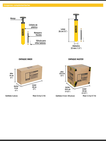 Mini bomba manual para inflar balones de 25 PSI