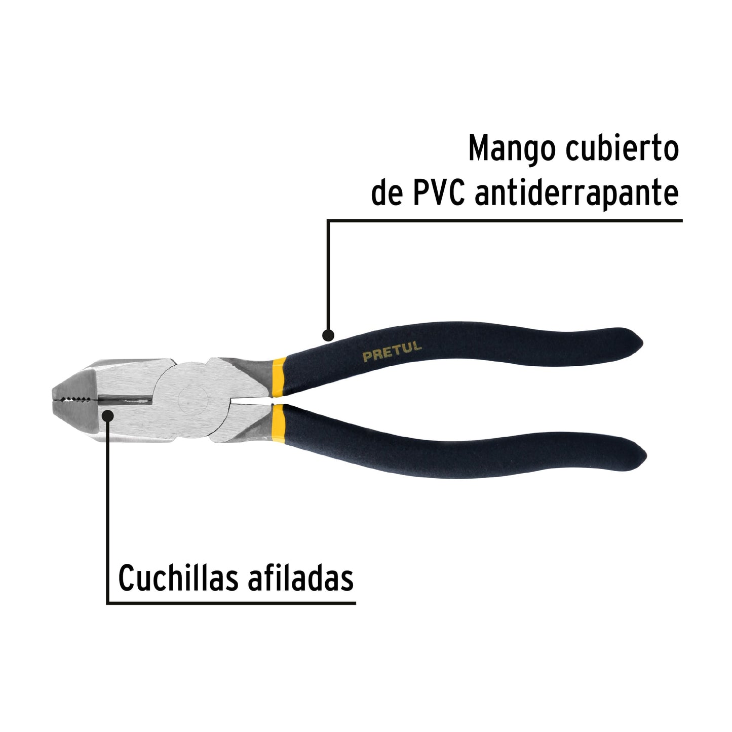 Pinza para electricista de 20 cm uso rudo con mango de PVC