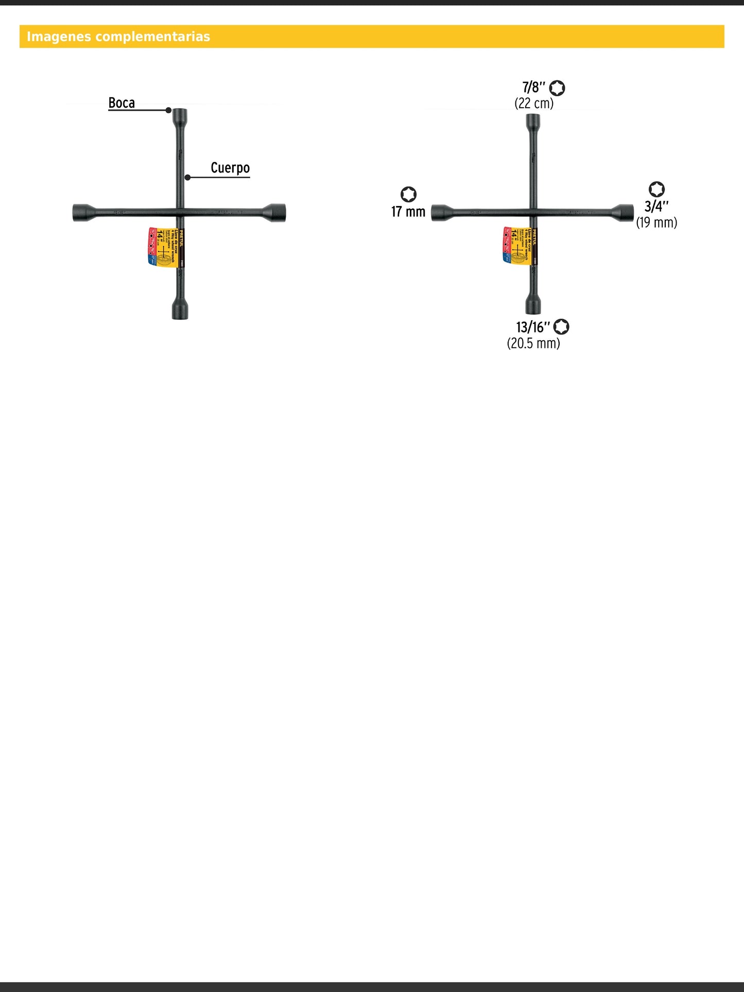 Llave de cruz de 35 cm en acabado negro mate