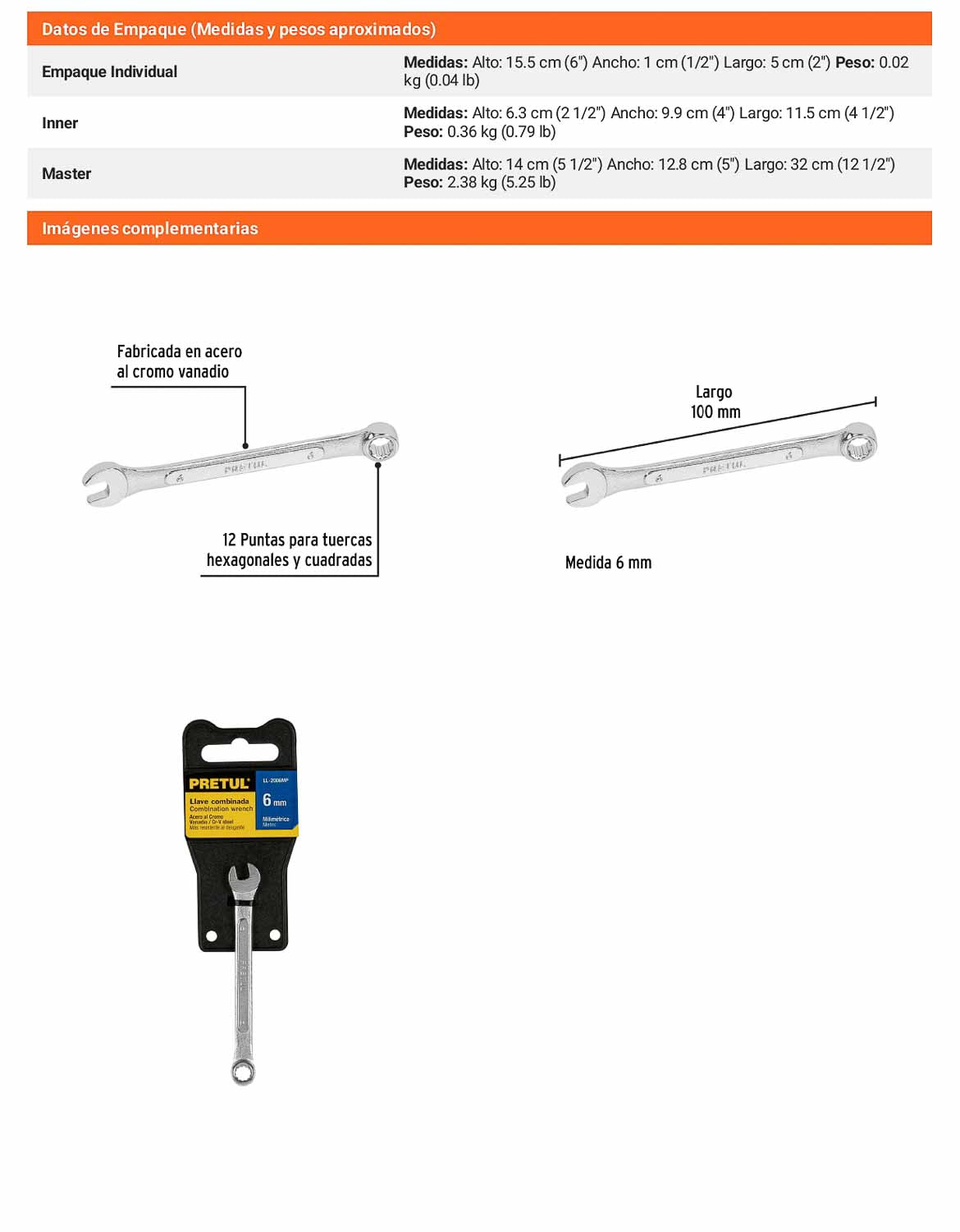 Llave combinada 6 mm con 12 puntas