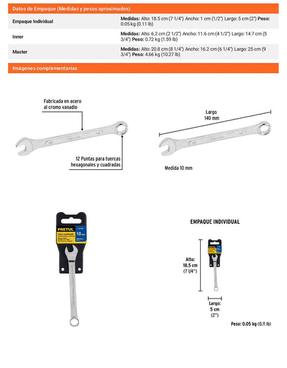 Llave combinada 10 mm con 12 puntas