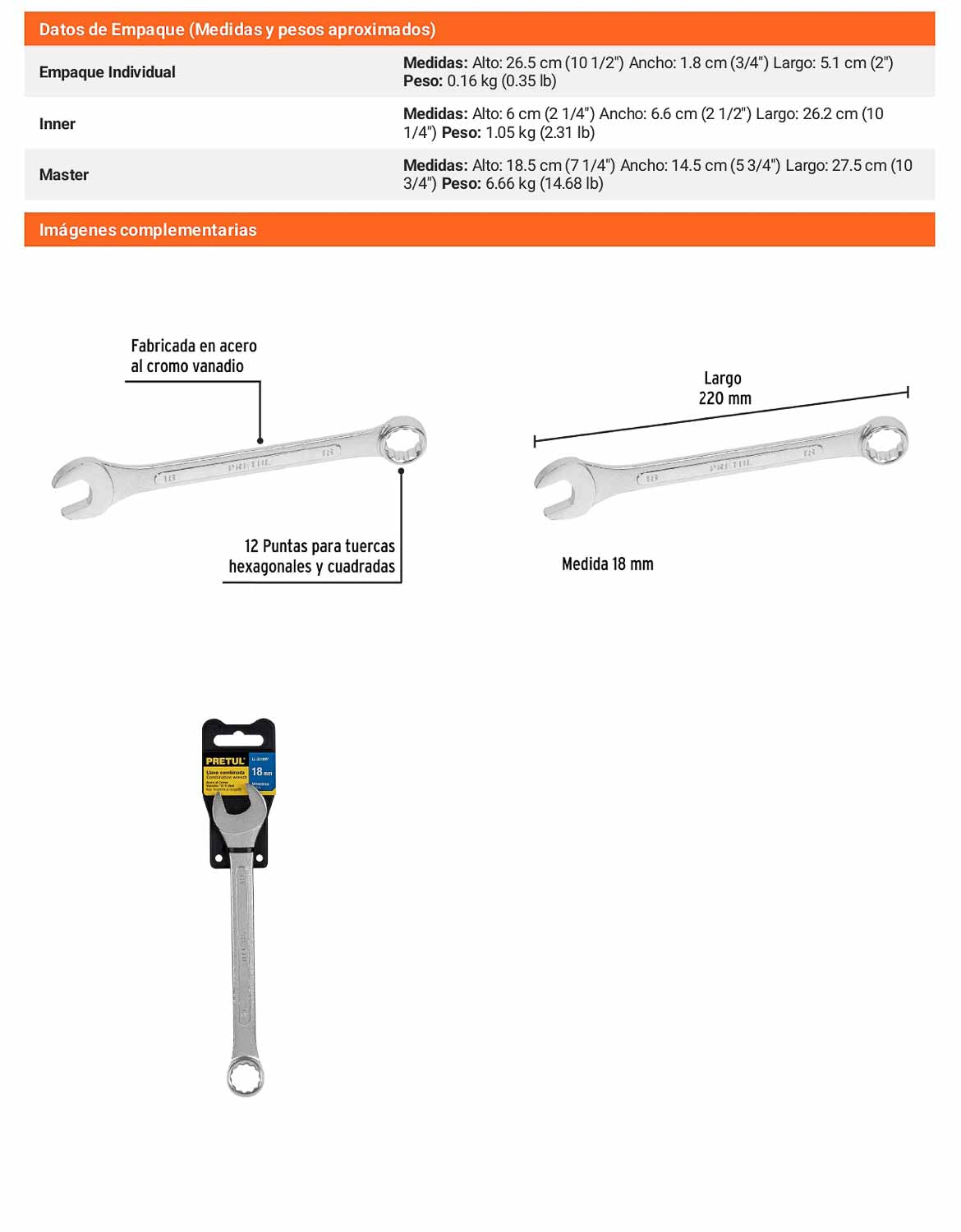 Llave combinada 18 mm con 12 puntas