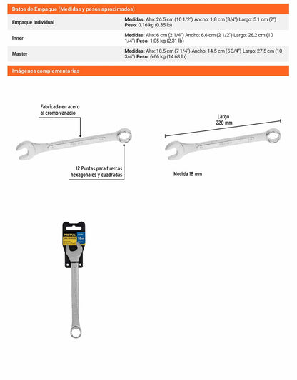 Llave combinada 18 mm con 12 puntas