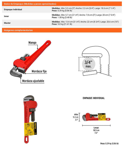 Llave stilson 8 pulg de hierro maleable