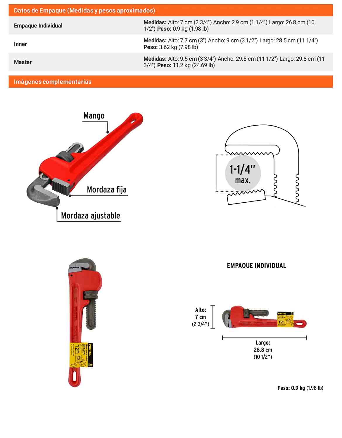 Llave stilson 12 pulg de hierro maleable