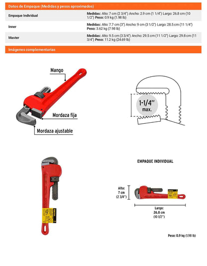 Llave stilson 12 pulg de hierro maleable