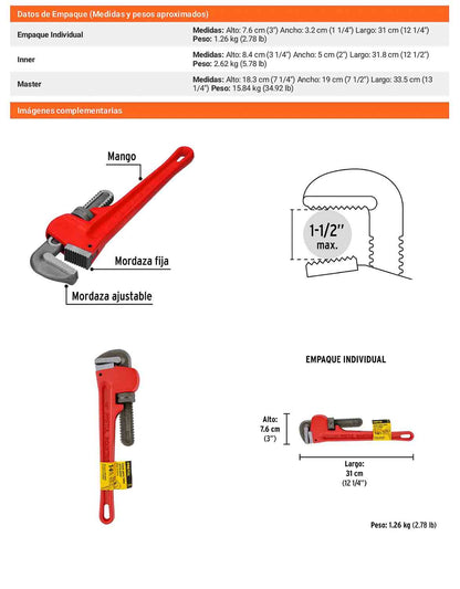 Llave stilson 14 pulg de hierro maleable
