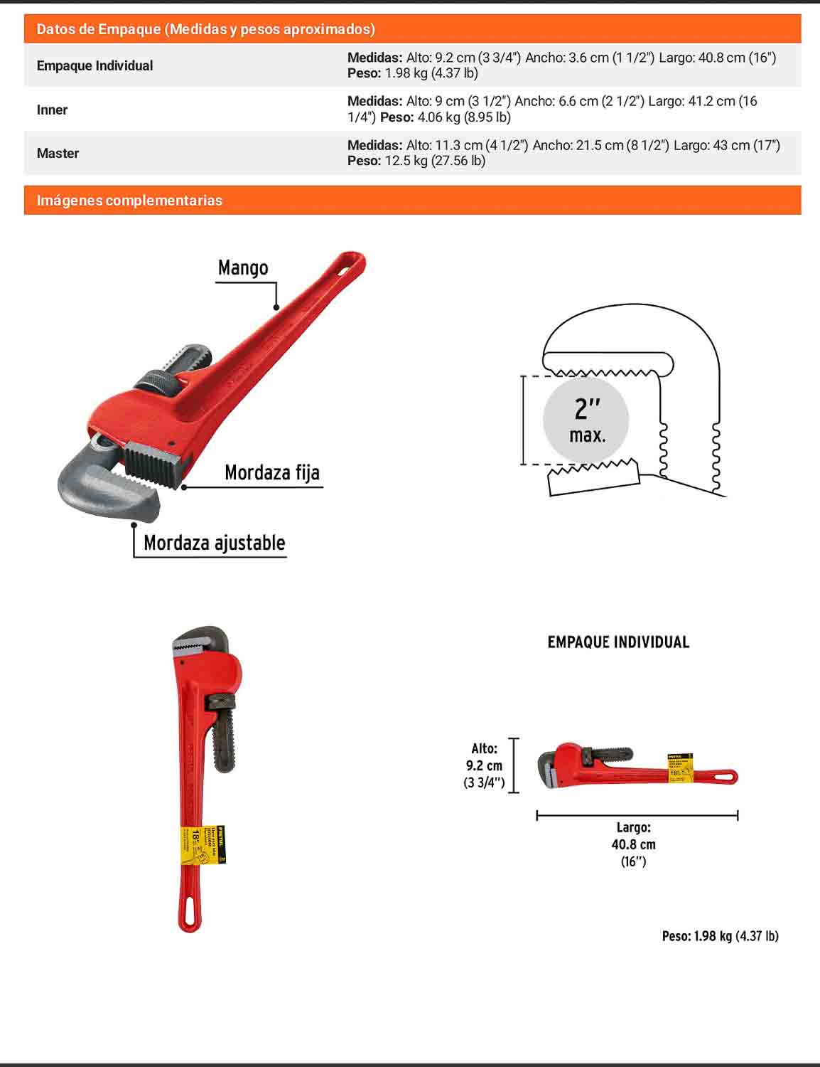 Llave stilson 18 pulg de hierro maleable