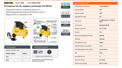 Kit compresor 40 L manguera y pistola