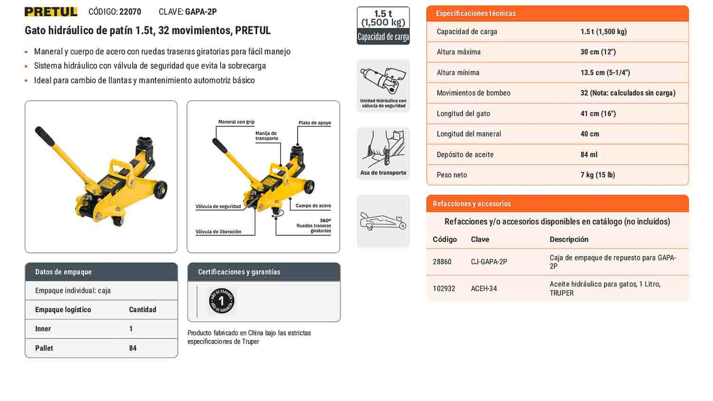 Gato de patín 1.5 toneladas