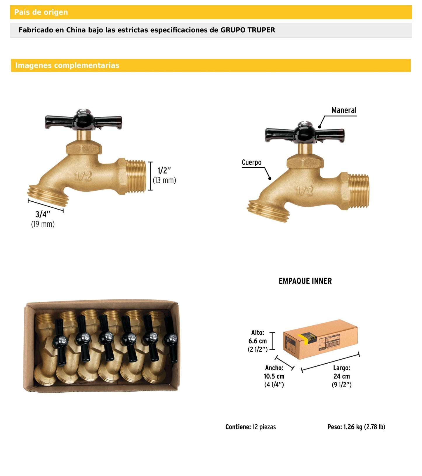 Llave para manguera de latón 1/2" 100 g