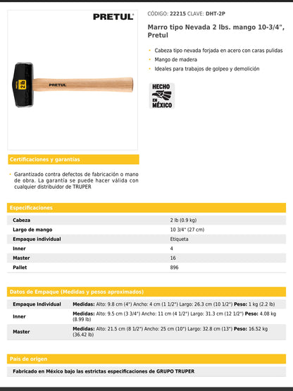 Marro tipo Nevada de 2 libras con mango de 27 cm