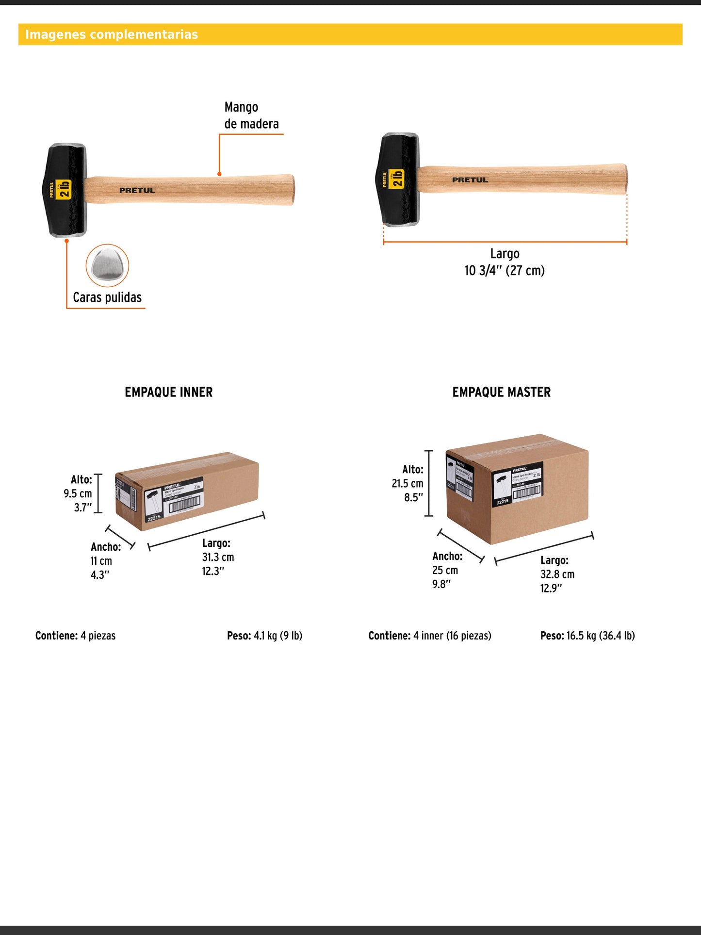 Marro tipo Nevada de 2 libras con mango de 27 cm