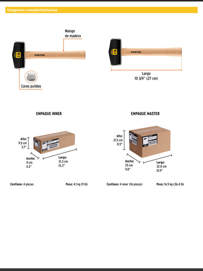 Marro tipo Nevada de 2 libras con mango de 27 cm