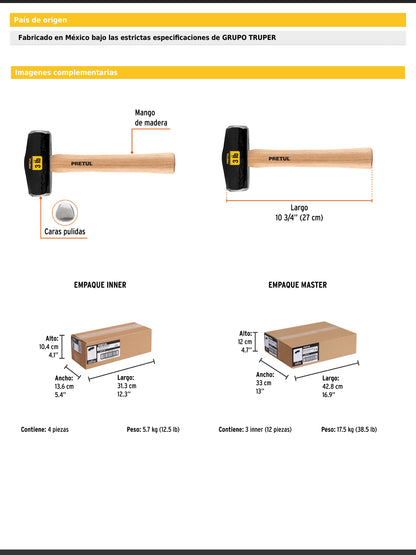 Marro tipo Nevada de 3 libras con mango de 27 cm
