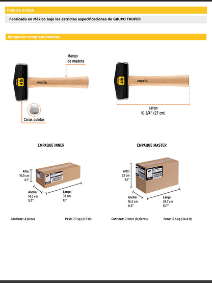 Marro tipo Nevada de 4 libras con mango de 27 cm