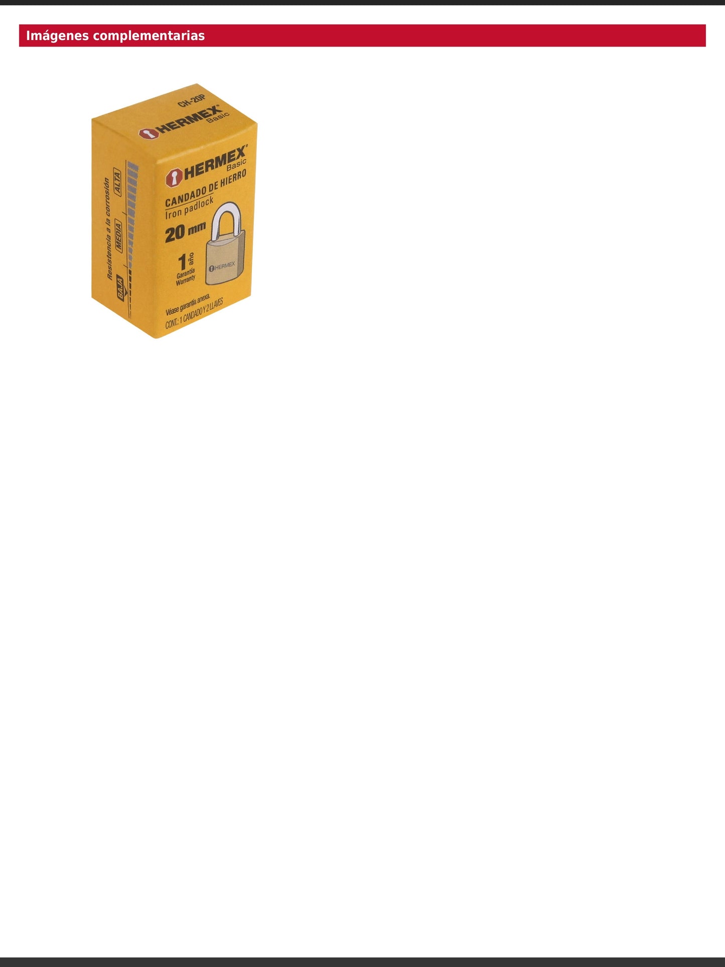 Candado de hierro de 20 mm con gancho corto