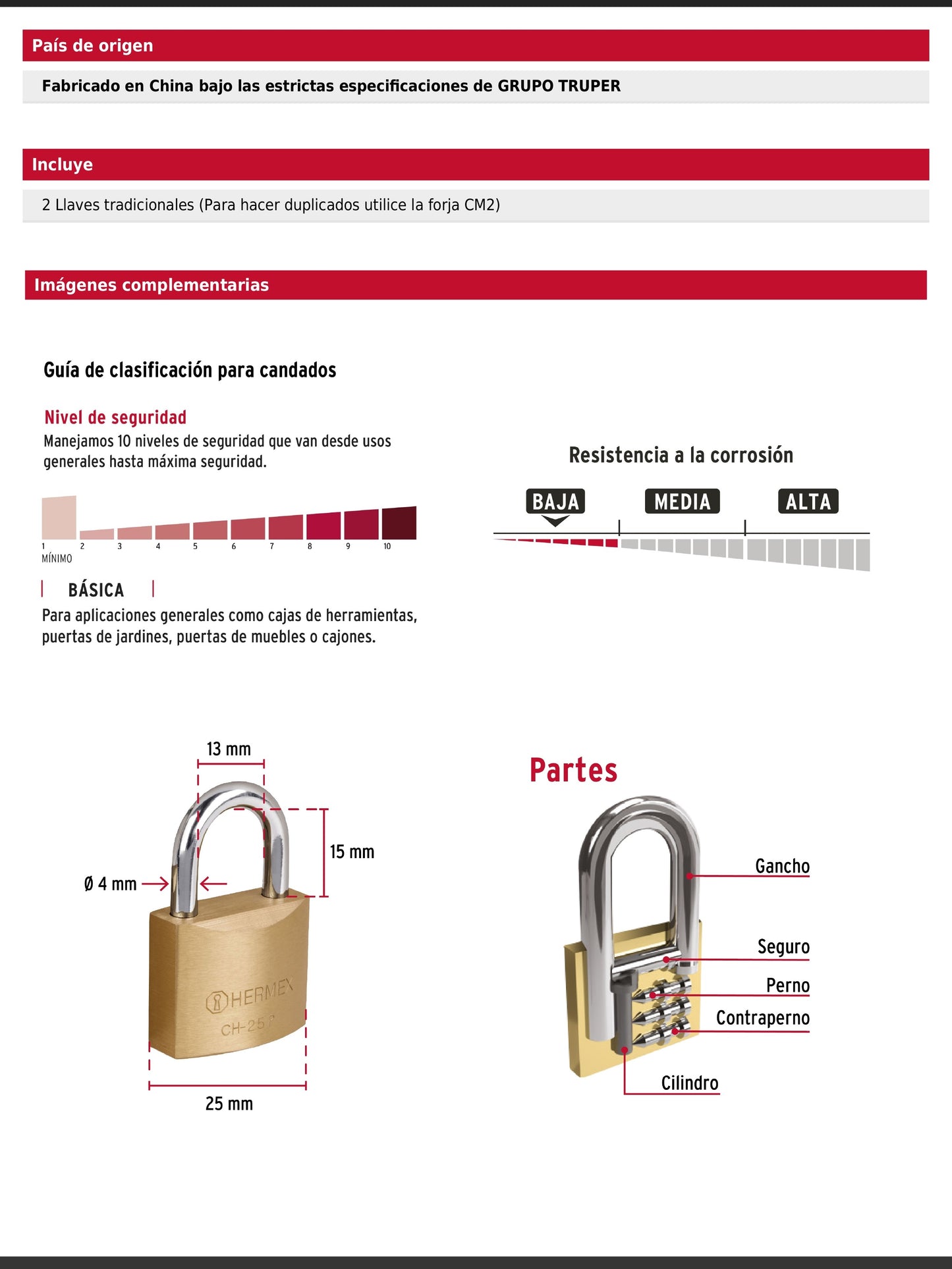 Candado de hierro de 25 mm con gancho corto