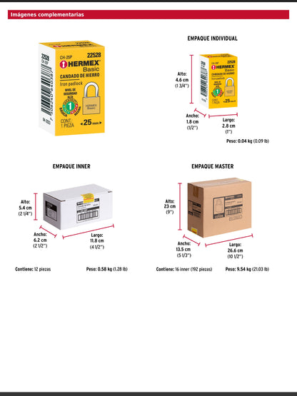 Candado de hierro de 25 mm con gancho corto