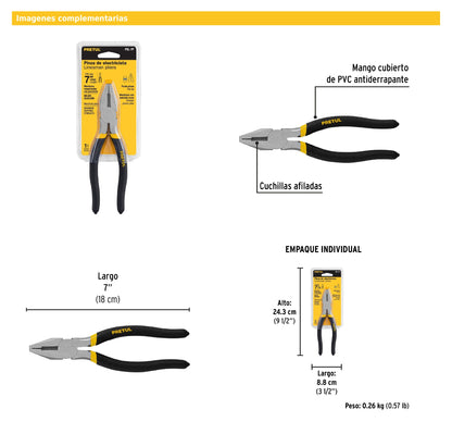 Pinza para electricista 7" mango de PVC