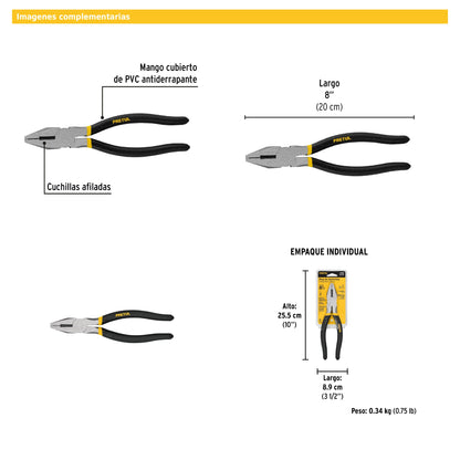 Pinza para electricista 8" mango de PVC