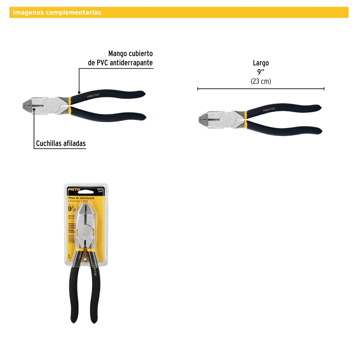Pinza para electricista 9" uso rudo mango de PVC