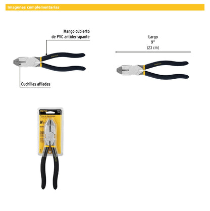 Pinza para electricista 9" uso rudo mango de PVC