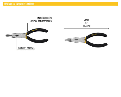 Pinza de punta y corte 6" mango de PVC