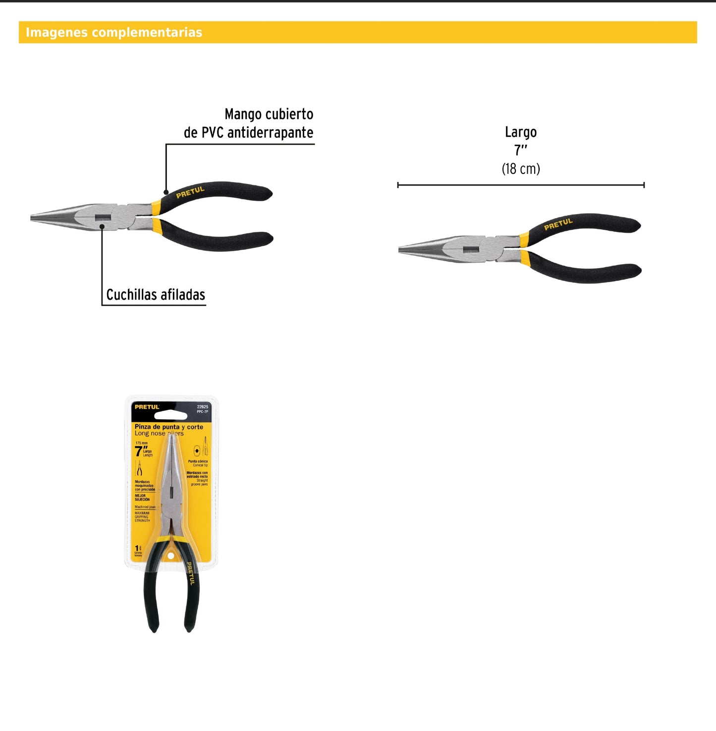 Pinza de punta y corte 7" mango de PVC