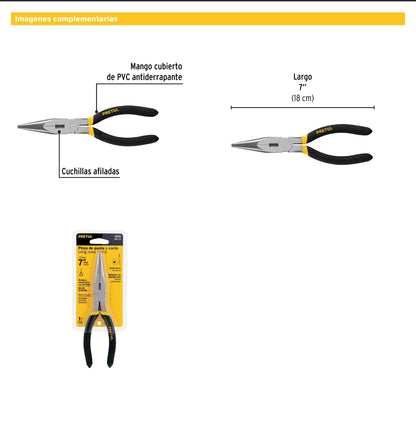 Pinza de punta y corte 7" mango de PVC