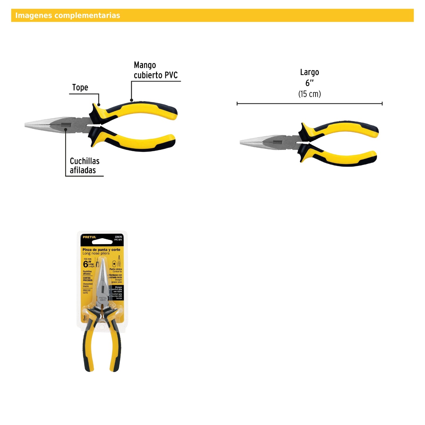 Pinza de punta y corte 6" mango Comfort Grip