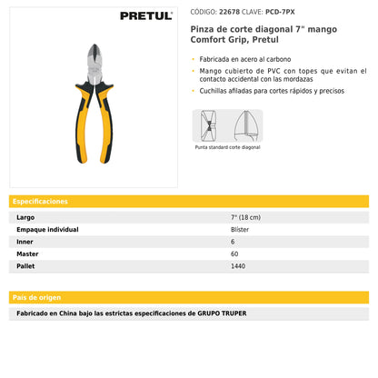 Pinza de corte diagonal 7" mango Comfort Grip