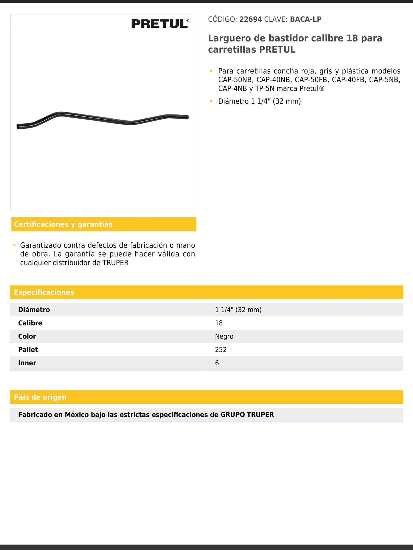 Larguero de bastidor calibre 18 para carretillas