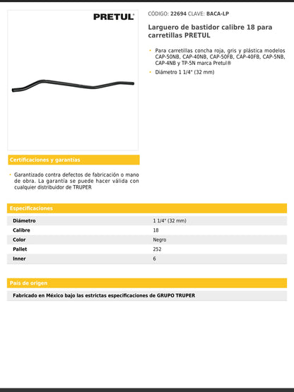 Larguero de bastidor calibre 18 para carretillas