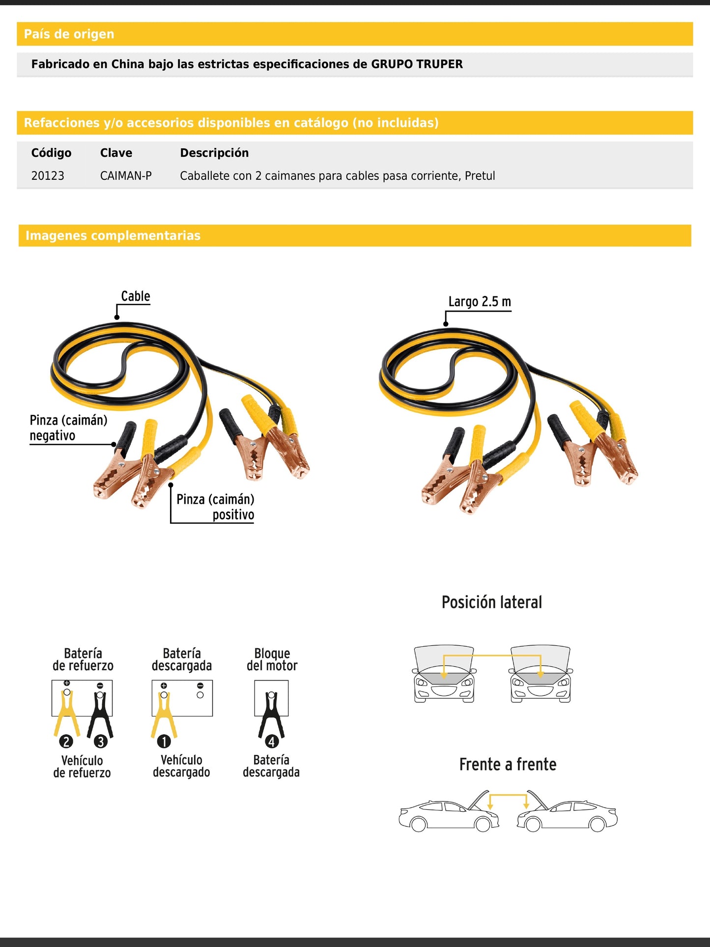 Cables pasa corriente de 2.5 metros 125 A calibre 10 AWG