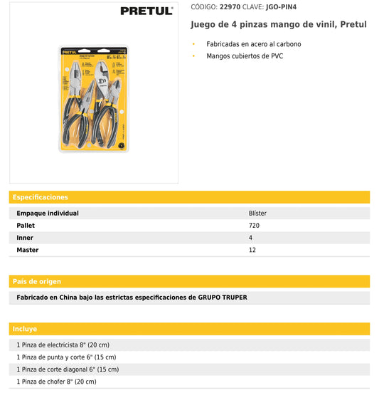 Juego de 4 pinzas mango de vinil