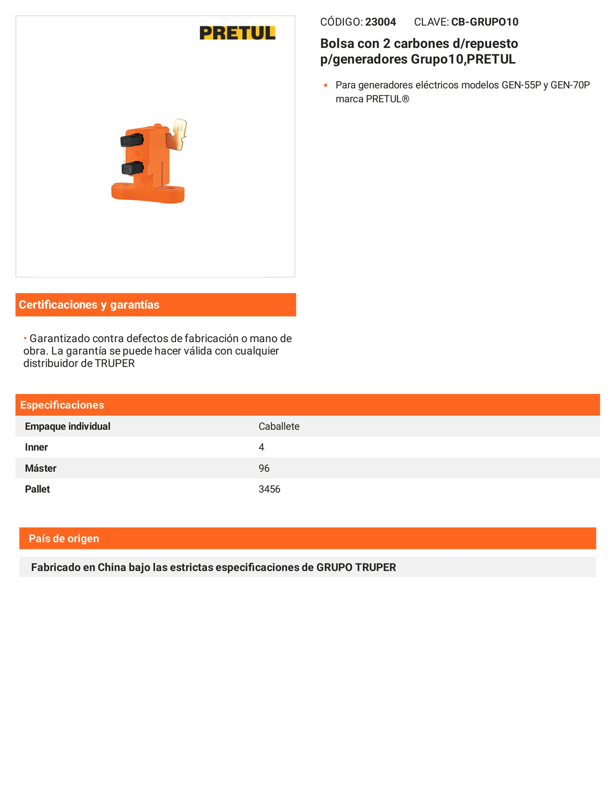 Ficha tecnica - 2 carbones d/repuesto p/generadores Grupo10 - SKU 23004