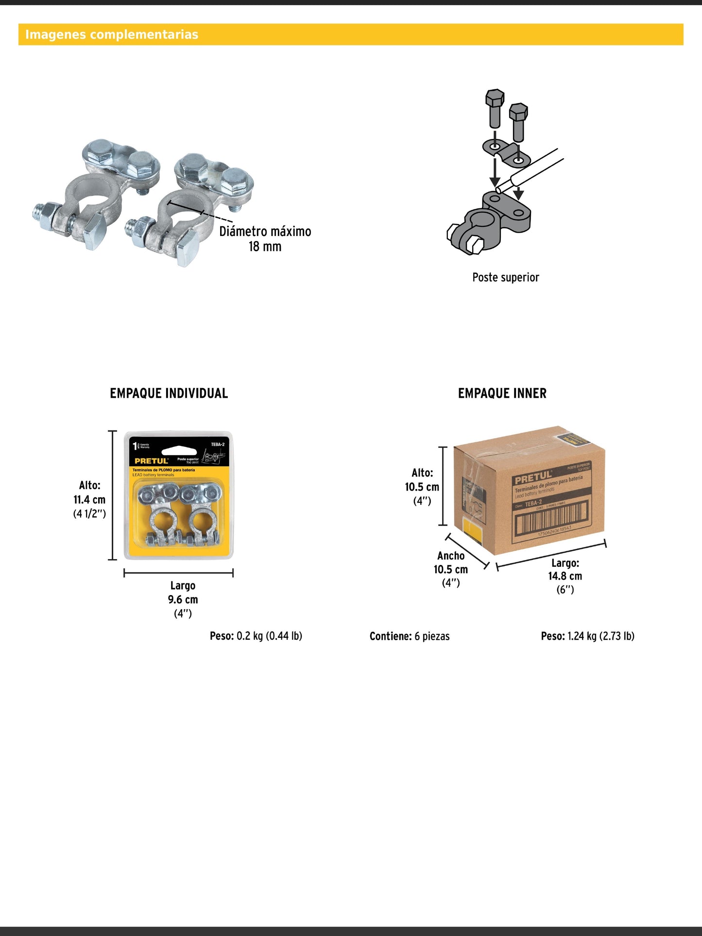 Terminales para batería de poste superior de plomo juego de 2