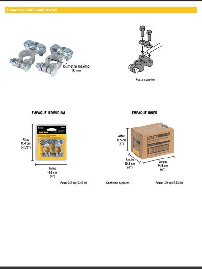 Terminales para batería de poste superior de plomo juego de 2