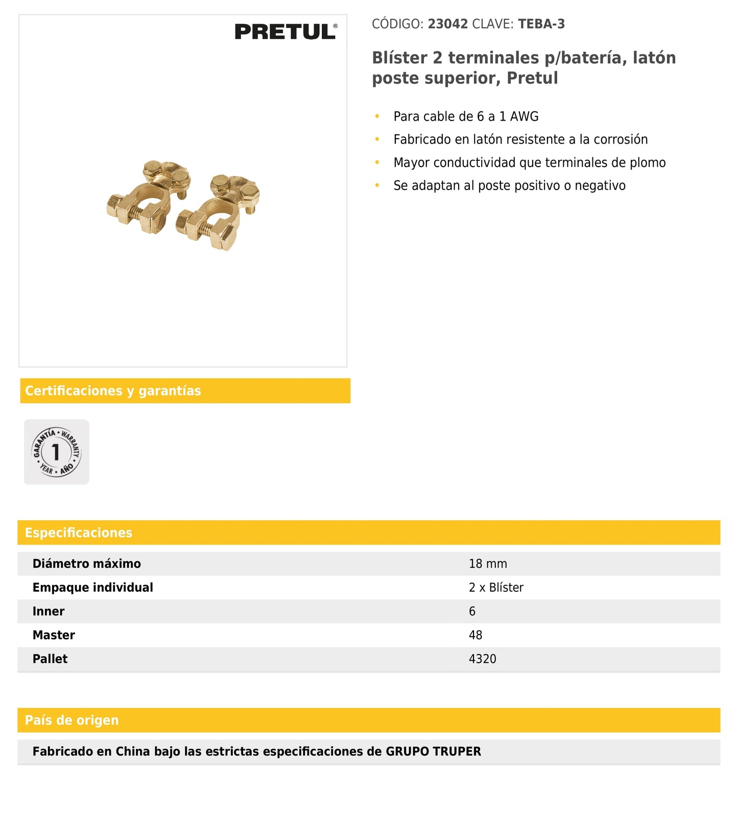 Terminal para batería SEIWA