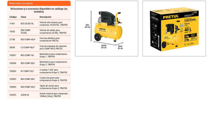 Compresor lubricado 40 L horizontal 3 HP
