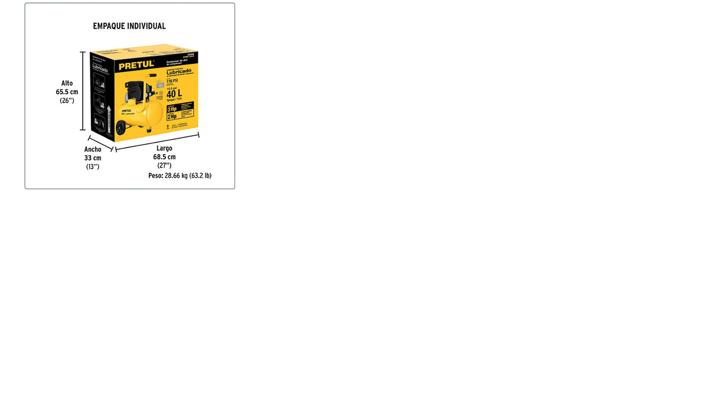 Compresor lubricado 40 L horizontal 3 HP