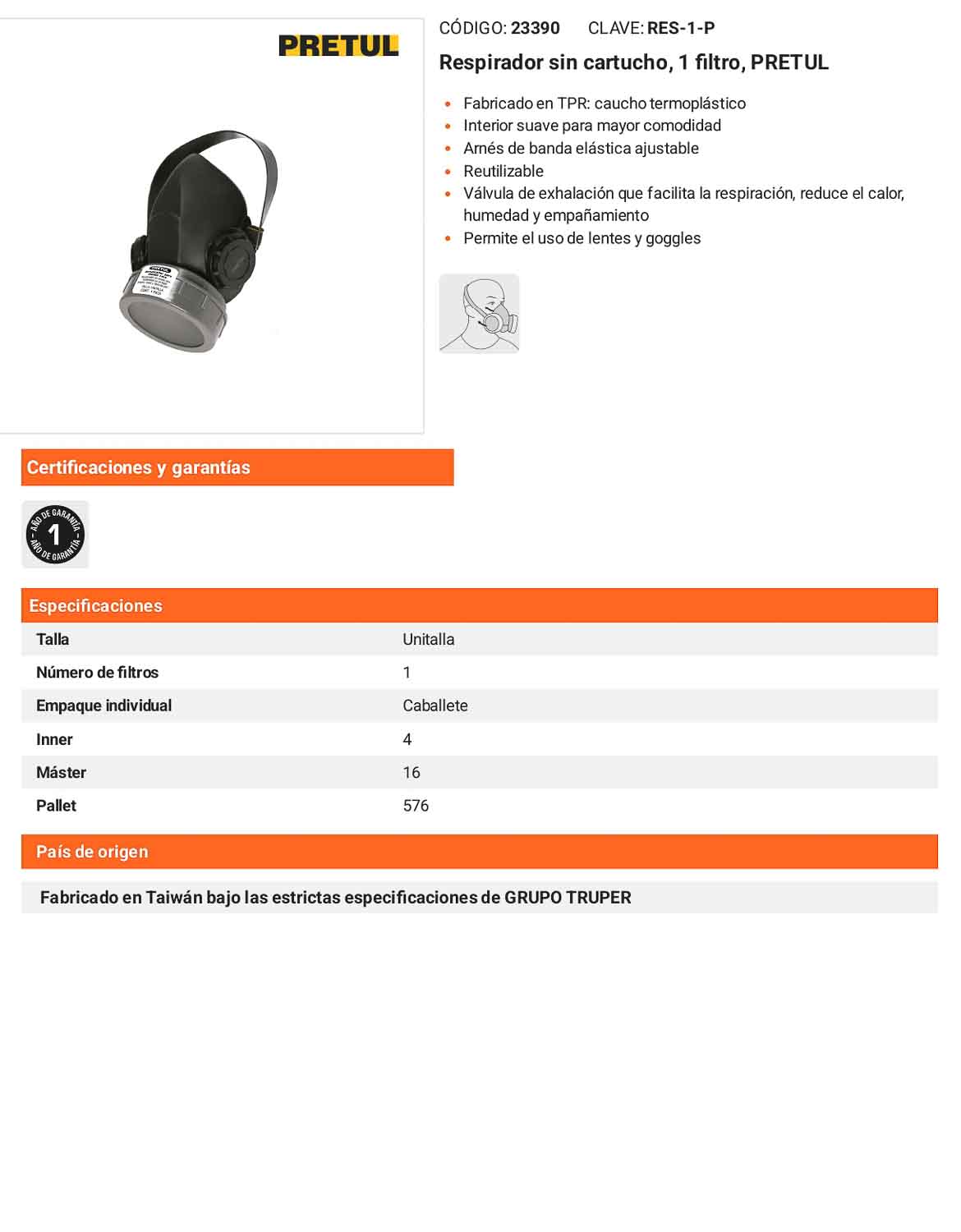 Respirador reutilizable con 1 filtro