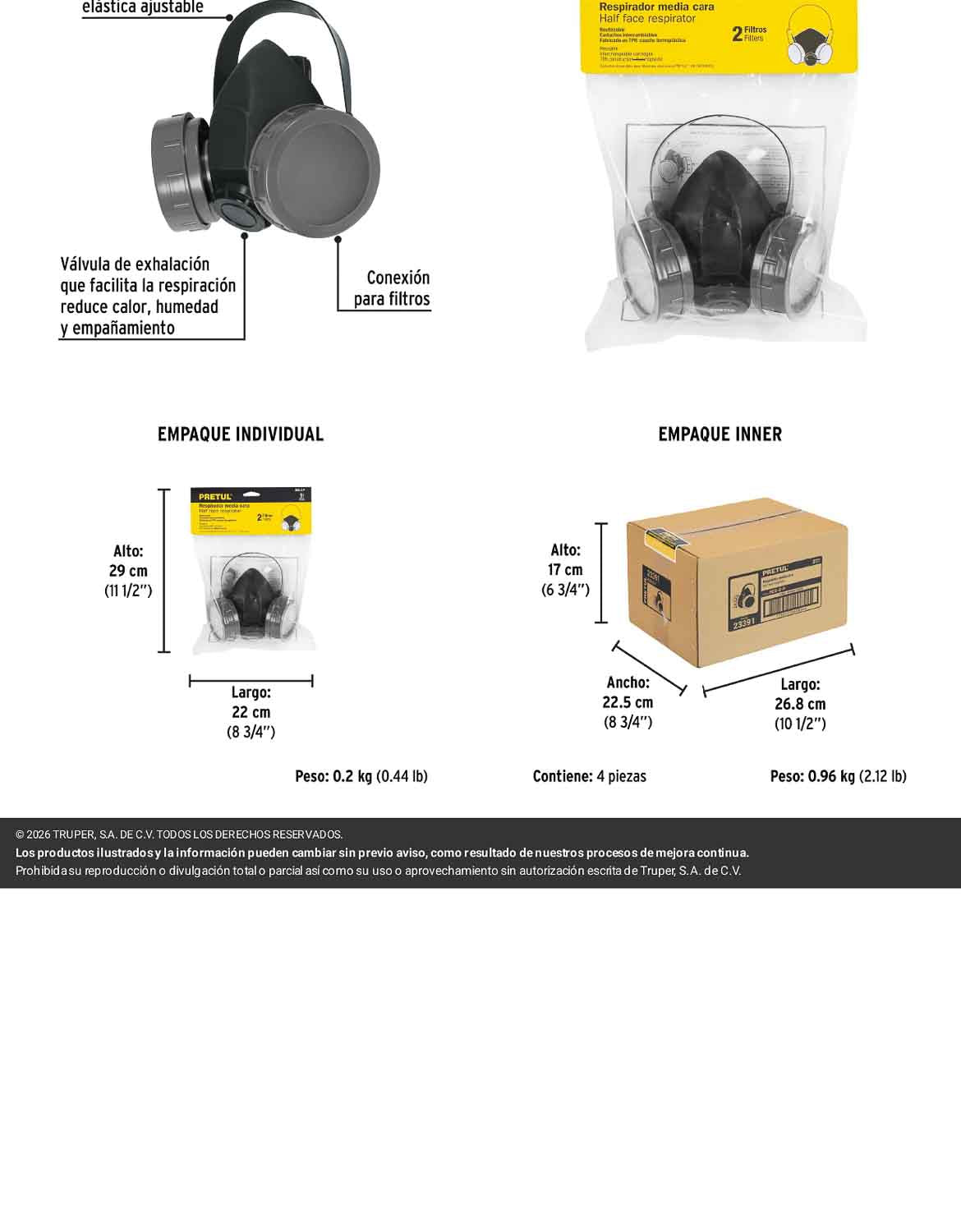 Respirador reutilizable con 2 filtros