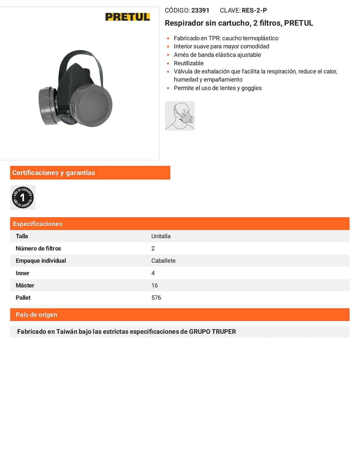 Respirador reutilizable con 2 filtros