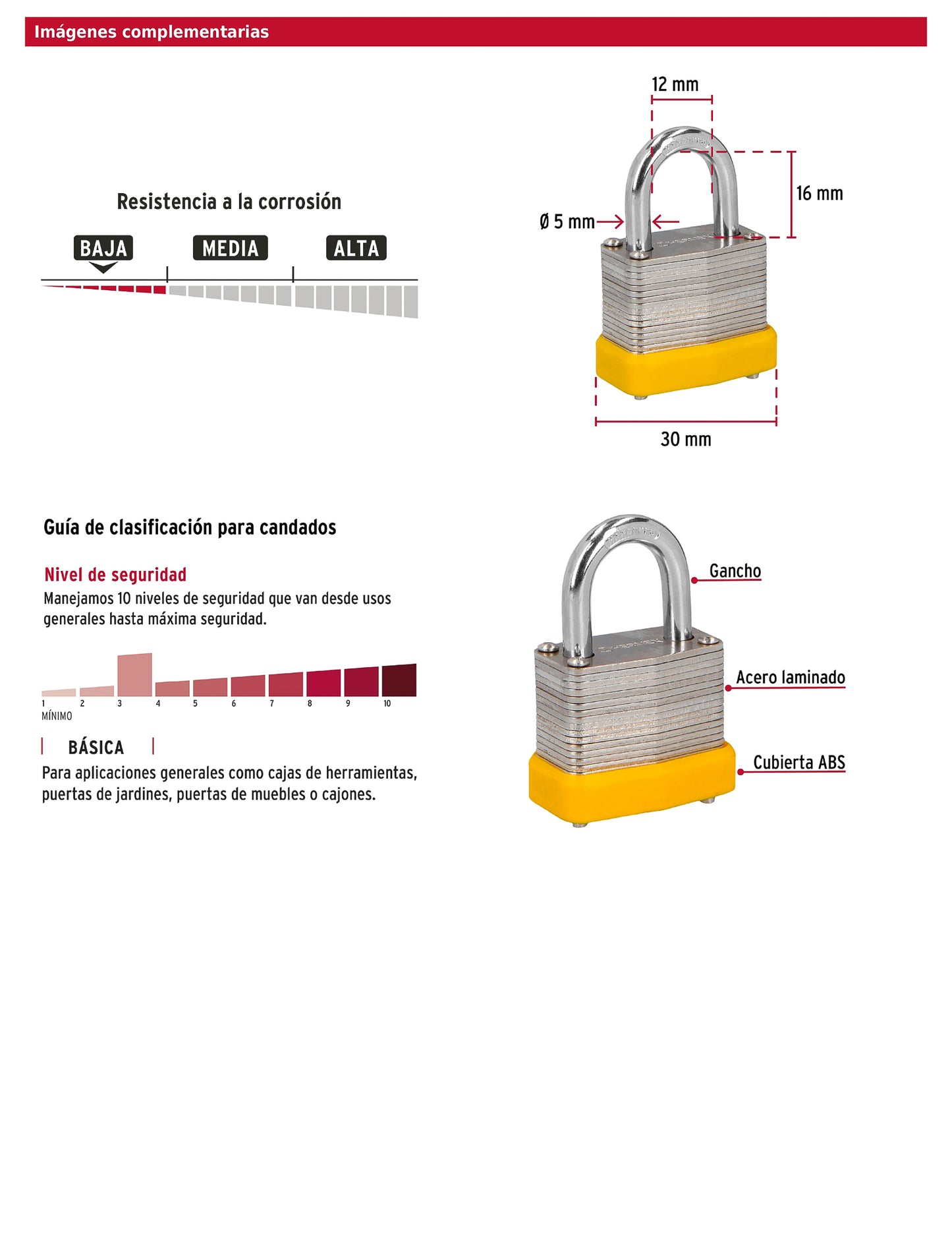 Candado laminado 30 mm gancho corto