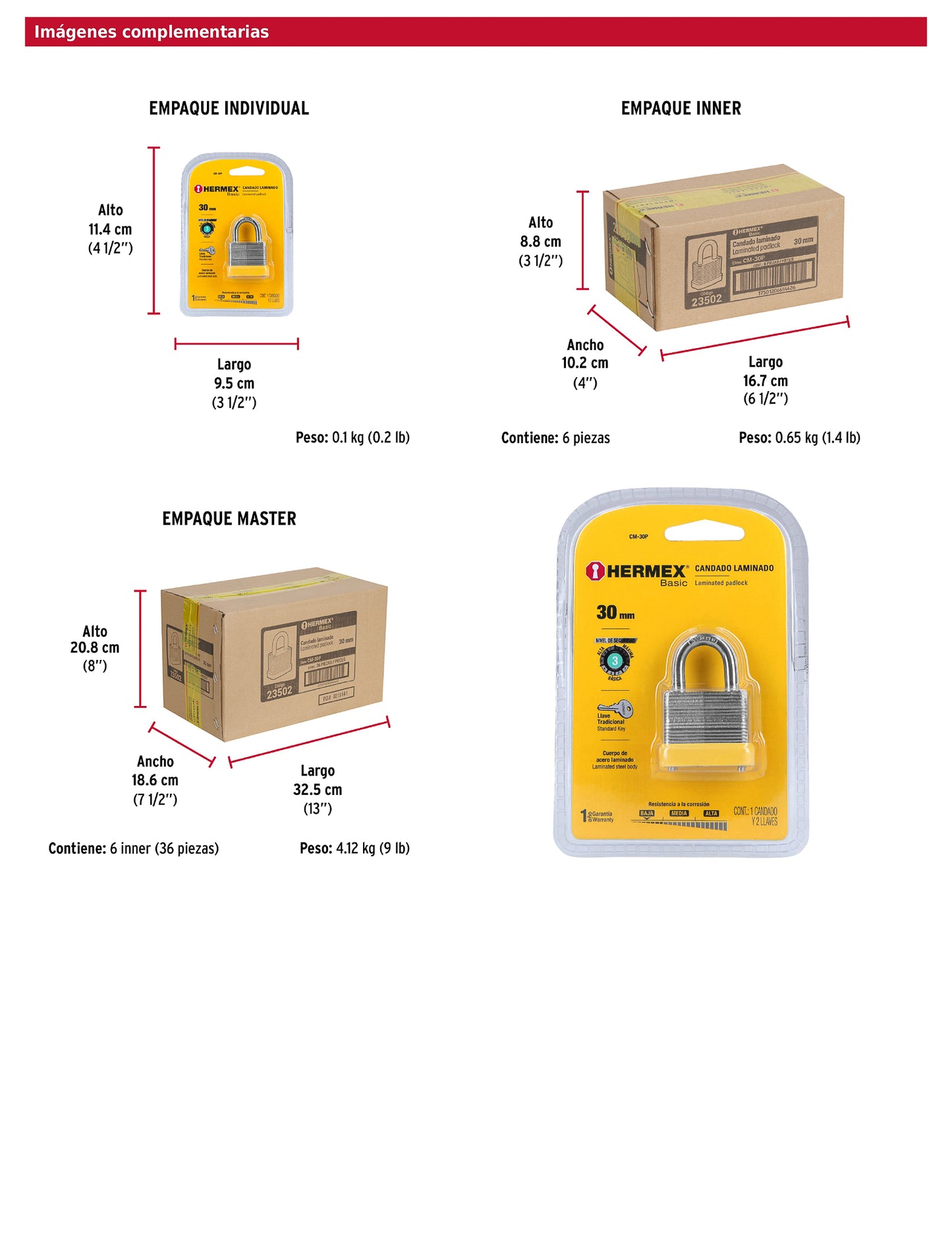 Candado laminado 30 mm gancho corto