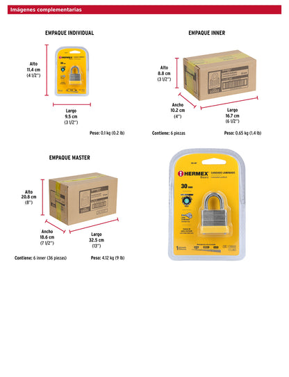 Candado laminado 30 mm gancho corto