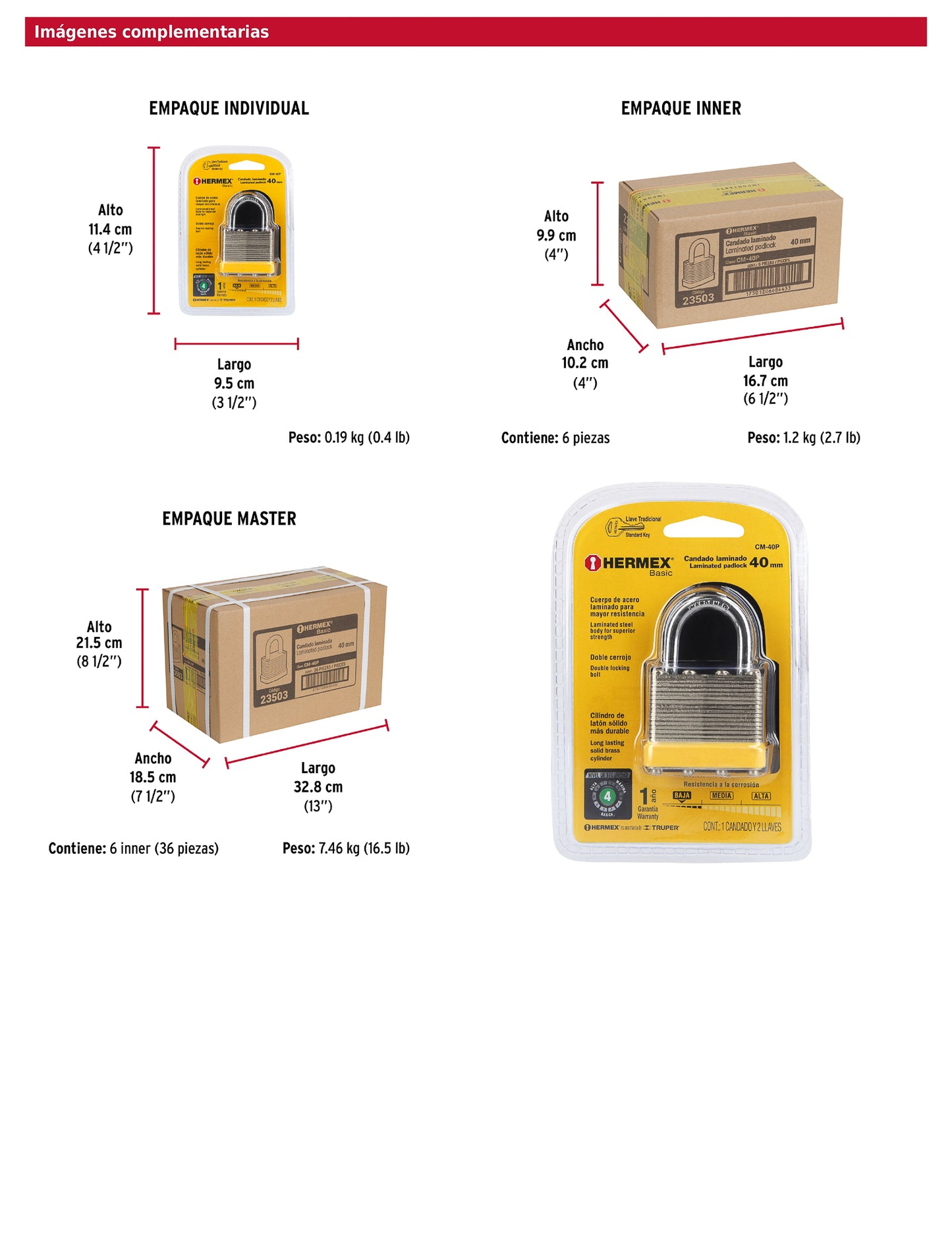 Candado laminado 40 mm gancho corto