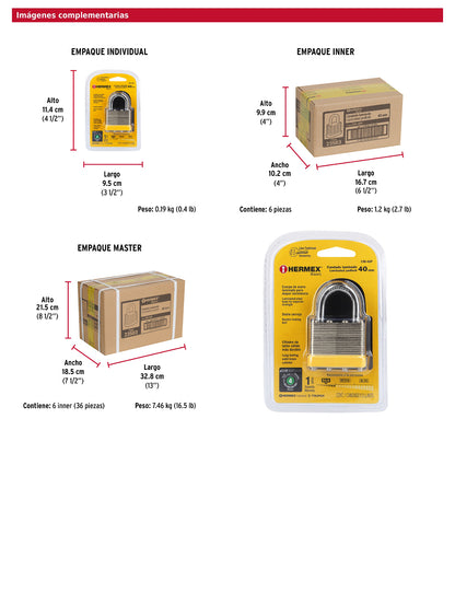 Candado laminado 40 mm gancho corto